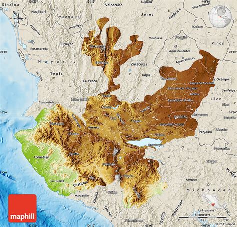 Physical Map Of Jalisco Shaded Relief Outside