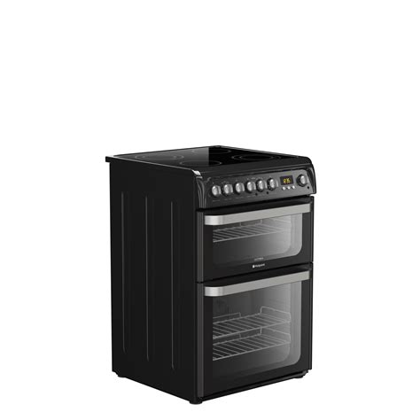 hotpoint ultima 60cm double oven electric cooker with ceramic hob black hue61k appliances direct