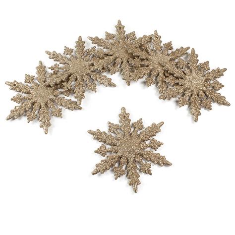 Pack Of 6 Gold Glitter Snowflake Hanging Decorations 10cm