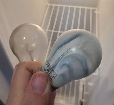 this light bulb burned out in a freezer the other is the same bulb but burned out in the oven