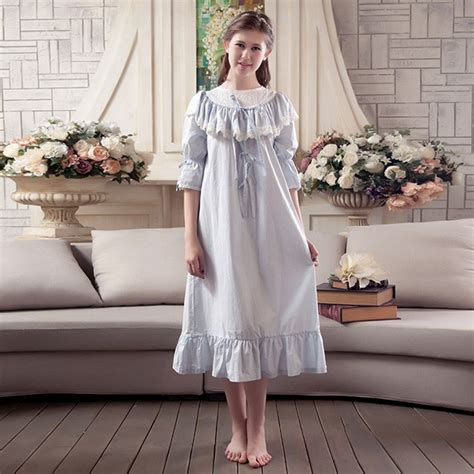 2017 Spring Palace Style Sweet Princess 100 Cotton Nightgowns Womens