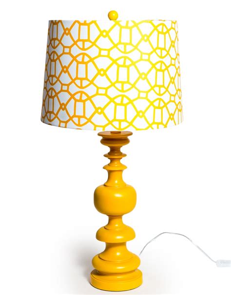 Matt Mustard Yelloworange Column Table Lamp With Patterned Shade