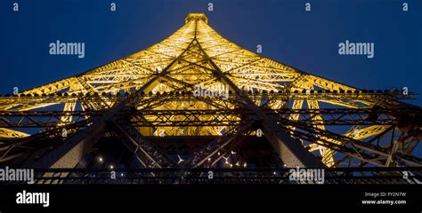 Abstract Panoramic Photo Of Eiffel Tower Illuminated At Night Stock