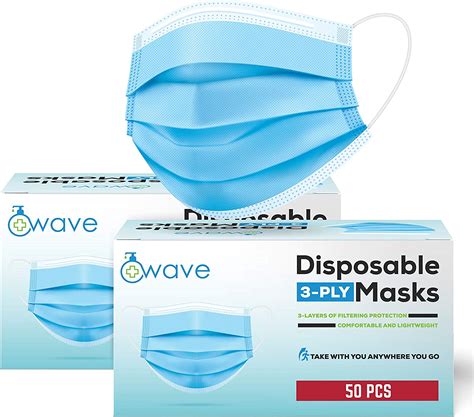 Amazon Com Wave Blue Disposable Face Masks Indoor Outdoor Protective Nose Mouth Coverings