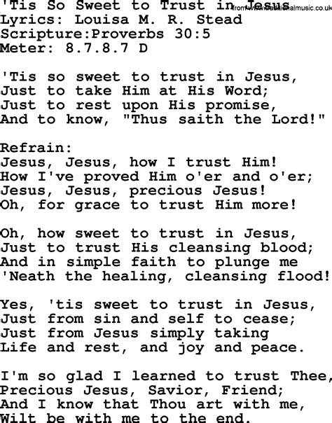Good Old Hymns Tis So Sweet To Trust In Jesus Lyrics Sheetmusic