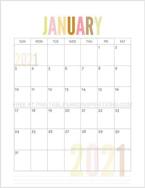 Free Printable 2021 Calendar Pdf Printables And Inspirations