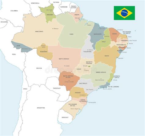 Colorful Vector Map Of Brazil Stock Vector Illustration Of Americas