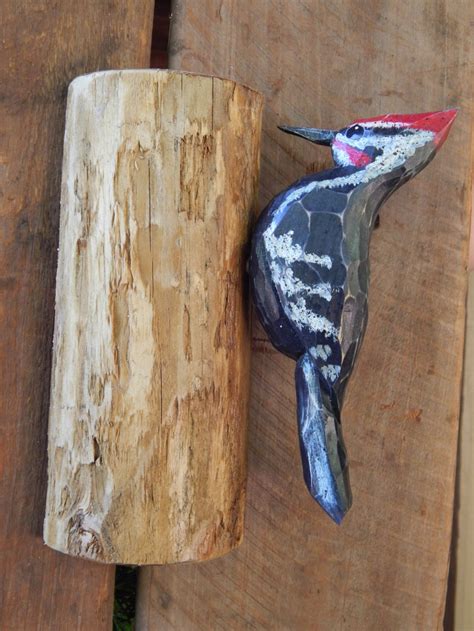 Carved Pileated Woodpecker On Pine Tree Door Post Or Wall Etsy