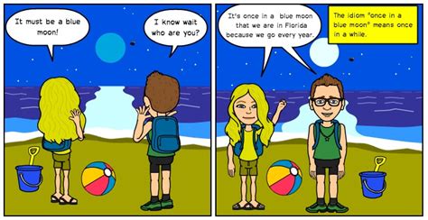 A blue moon is a long or seemingly long period of time. Room 121: Our Idiom Comics are Out of this World!