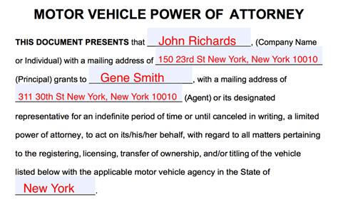 Free Motor Vehicle Power Of Attorney Forms Pdf Word Eforms