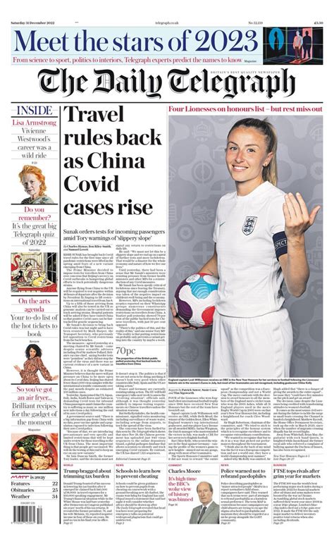 Daily Telegraph Front Page 31st Of December 2022 Tomorrow S Papers Today