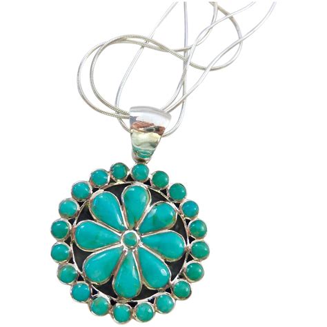 Sterling Silver Round Turquoise Flower Cluster Pendant Necklace