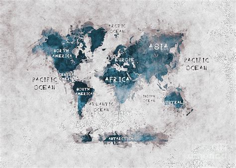 World Map White Blue Digital Art By Justyna Jaszke Jbjart Fine Art