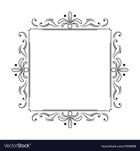Candy cane square frame on white background vector. Square black elegant frame with swirls and dots Vector Image
