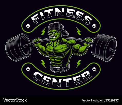 Coloured Badge Of A Bodybuilder With Barbell On Vector Image