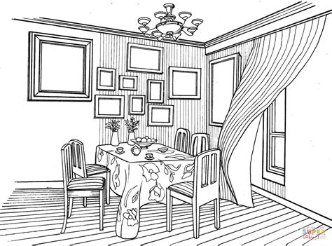 Supercoloring.com is a super fun for all ages: Dining Room in Provence Style coloring page | Free ...