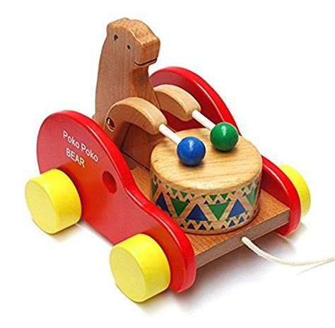 Max Hero Bear Knock The Drum Wooden Push And Pull Toys For Toddlers