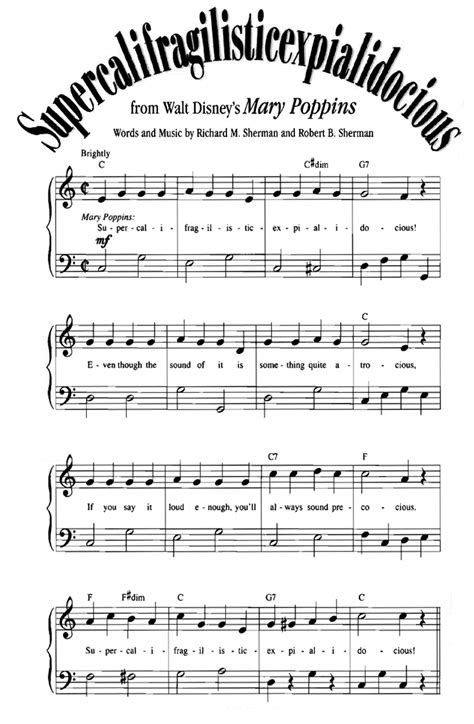 Disney piano sheet music is no longer offered. SUPERCALIFRAGILISTICEXPIALIDOCIOUS Mary Poppins Easy Piano Sheet music - Guitar chords - Walt ...