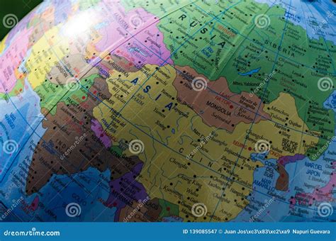 Map View Of Europe Asia And Russia In A Geographical Globe Stock