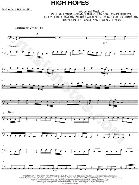 Panic At The Disco High Hopes Bass Clef Instrument Sheet Music