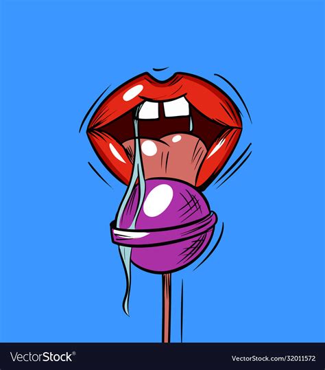 Cartoon Lips And Tongue Licking Lollipop Vector Image