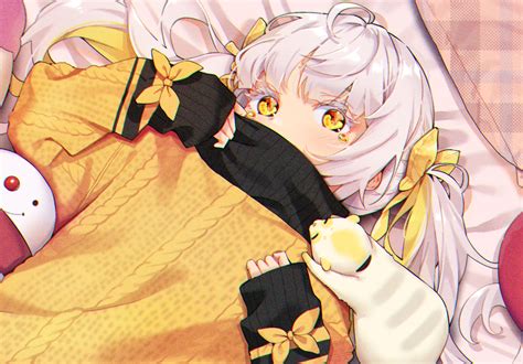 Download 1905x1329 Cute Anime Girl Sweater Lying Down