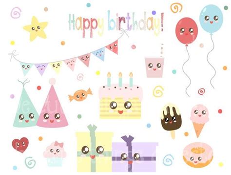 Kawaii Birthday Clipart Clip Art Digital By Cutethingscollector