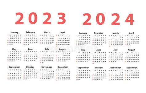 Calendar Set 2021 2022 2023 2024 Starting From Sunday Vector Stock