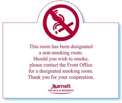 Marriott Hotels And Resorts Non Smoking Room Tent Card 1221201