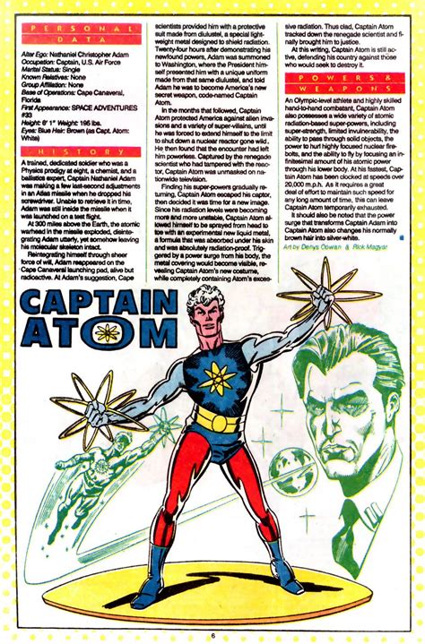 Personal Data On Captain Atom Formerly Of Charlton Comics From Dc