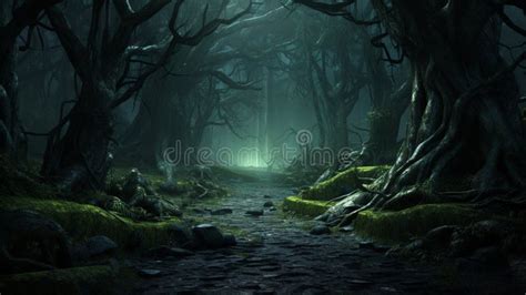Panorama Of Foggy Forest Fairy Tale Spooky Looking Woods In A Misty