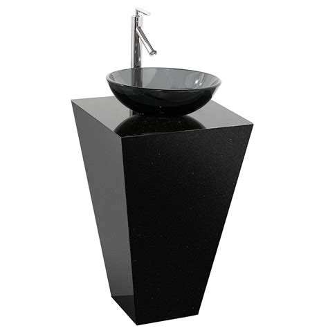 I built a tray for the vanity and put pebbles in, covered it with plate glass, tiled around it and added a these bathroom makeovers might inspire you to update your own. Esprit Custom Bathroom Pedestal Vanity - Black Granite w ...