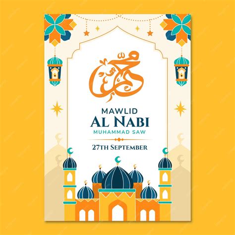 Free Vector Flat Vertical Poster Template For Mawlid Al Nabi Celebration