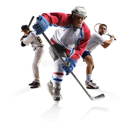 Multi Sports Collage Ice Hockey Baseball Tennisisolated On White Stock