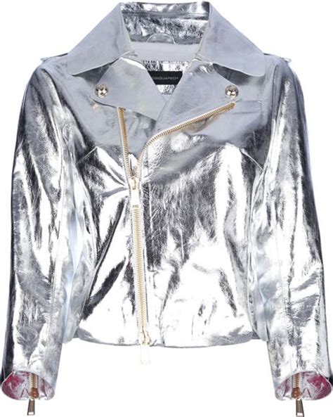 Dsquared² Metallic Leather Jacket In Silver Argento Lyst