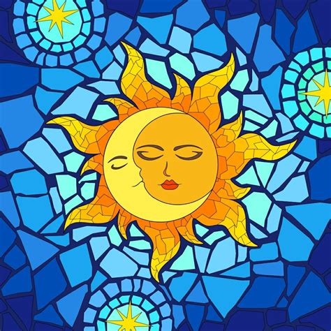 Stained Glass Window With Sun And Moon Art