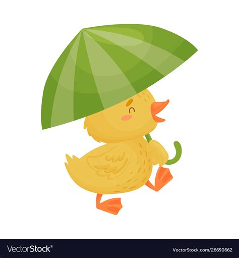 Cute Yellow Duckling Under Umbrella Royalty Free Vector