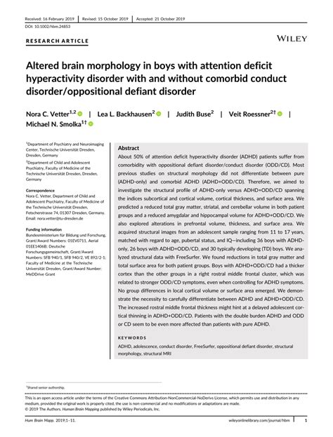 Pdf Altered Brain Morphology In Boys With Attention Deficit