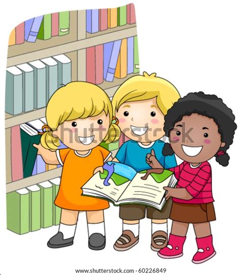 Small Group Kids Checking Books Library Stock Vector Royalty Free