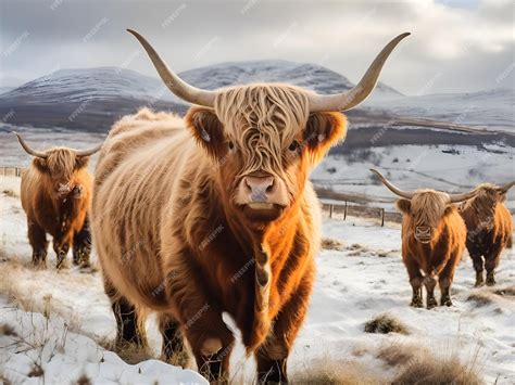 Premium Ai Image Snowcovered Highland Cow Cattle In Winter Landscape