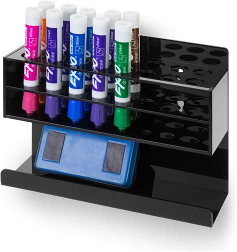 Myt Wall Mounted Premium Black Acrylic Dry Erase Marker Holder With 16 Slots For