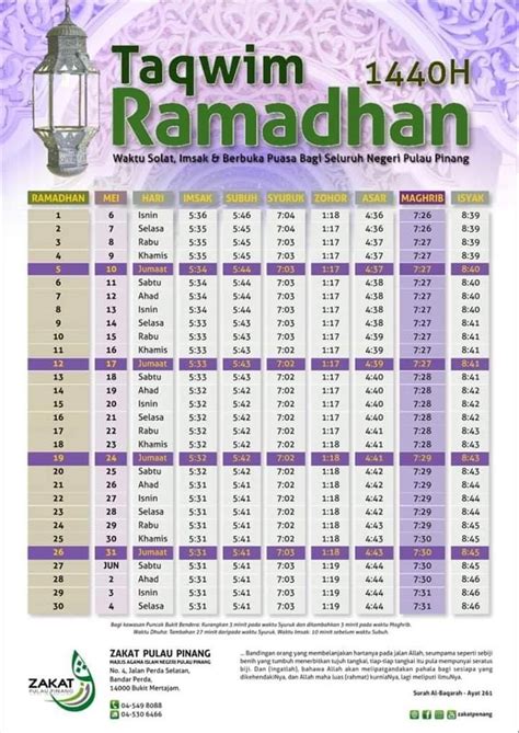 Penang Press Taqwim Ramadhan 1440h Waktu Solatimsak And Facebook