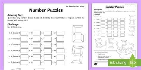Maths Number Puzzles For Kids Printable Worksheet