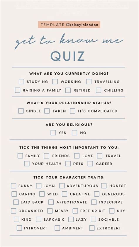 Get To Know Me Quiz Instagram Story Template By Kelseyinlondon