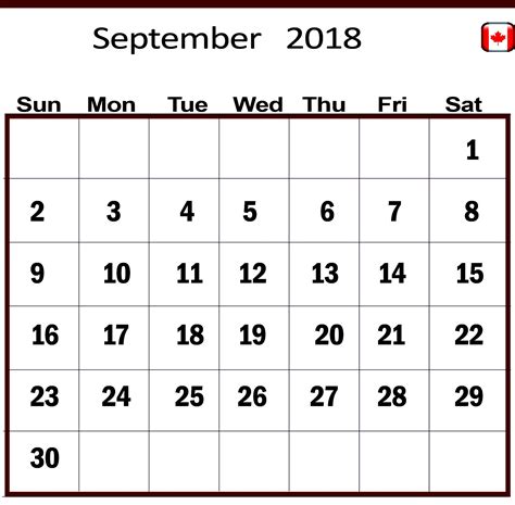 Custom September 2018 Monthly Calendar Free Printable