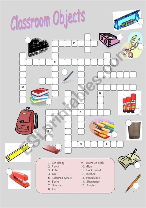 Classroom Objects Crossword Esl Worksheet By Vairor2