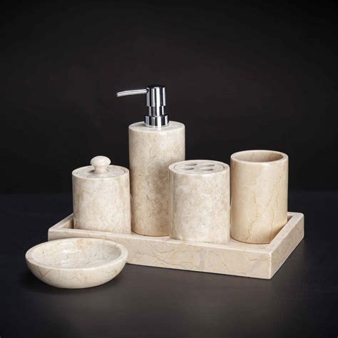 6 Piece Marble Bathroom Accessory Set Cream Decora Loft