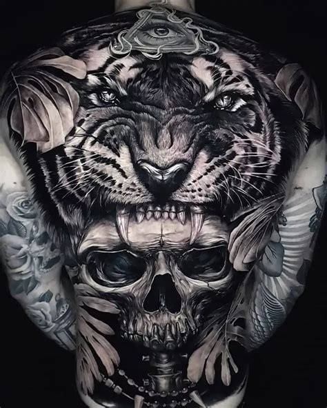 12 Best Tiger And Skull Tattoo Designs Back Piece Tattoo Back