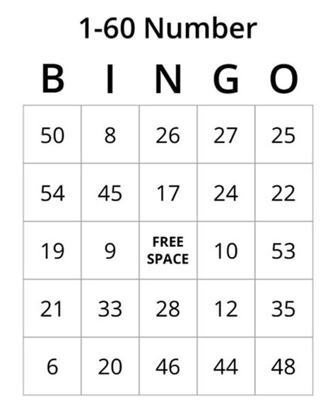 Printabe Number 1 60 Bingo Card Free Download And Print For You