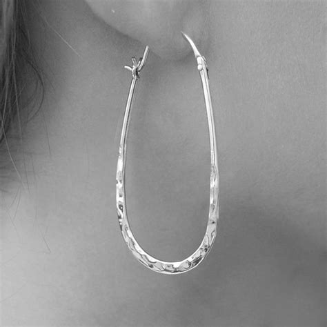 Oval Drop Hoop Earrings In Sterling Silver